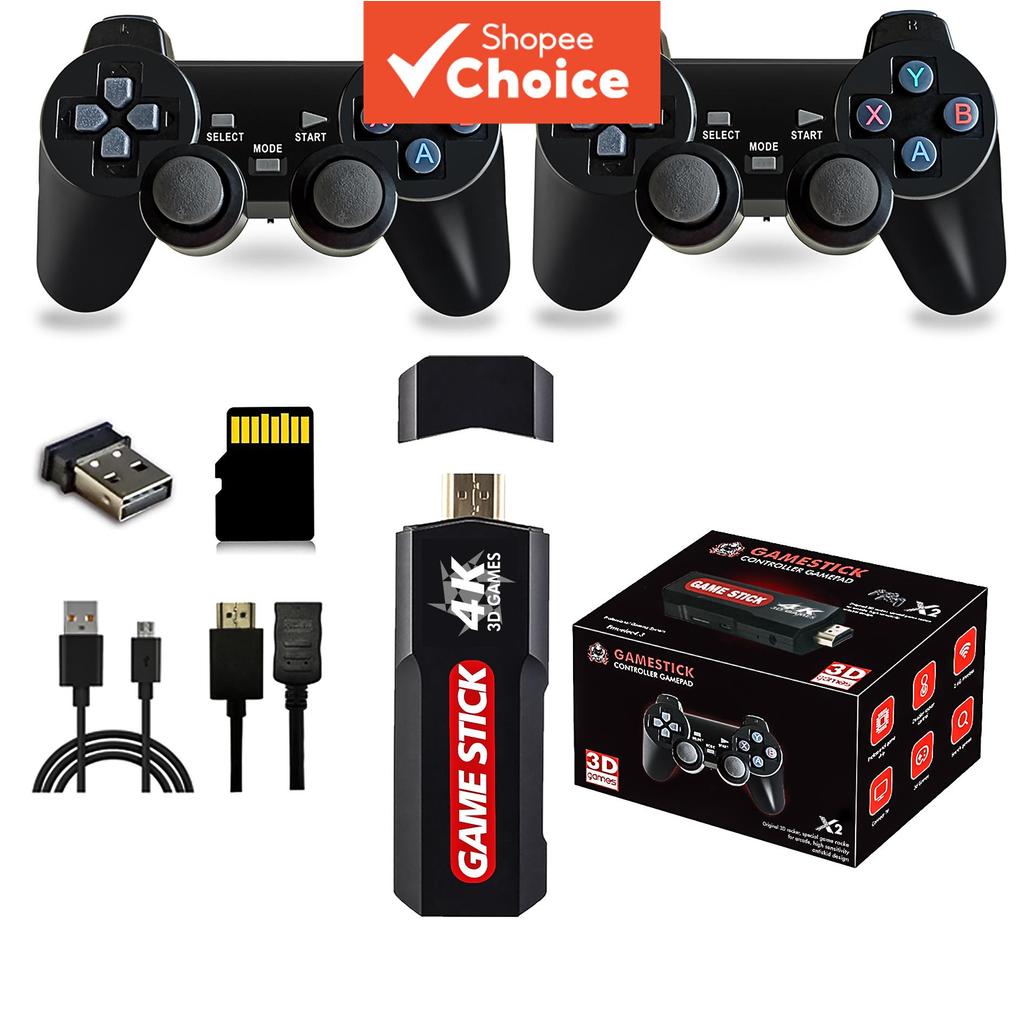Console de Videogame Stick X2 4K HDMI 64G com Emuladores de Jogos, Controle sem Fio Compatível com PS5 / 3DS