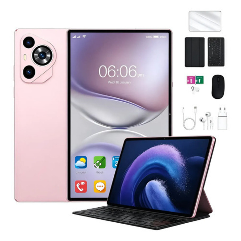 Tablet 128GB Memoria + 6GB RAM Android 13 com tela IPS de 10,1 polegadas e capa de couro com teclado