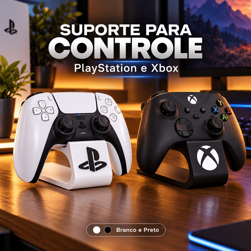 Suporte para Controle PS5 PS4 Xbox Series S X One Organizador Setup Gamer Mesa Branco Preto
