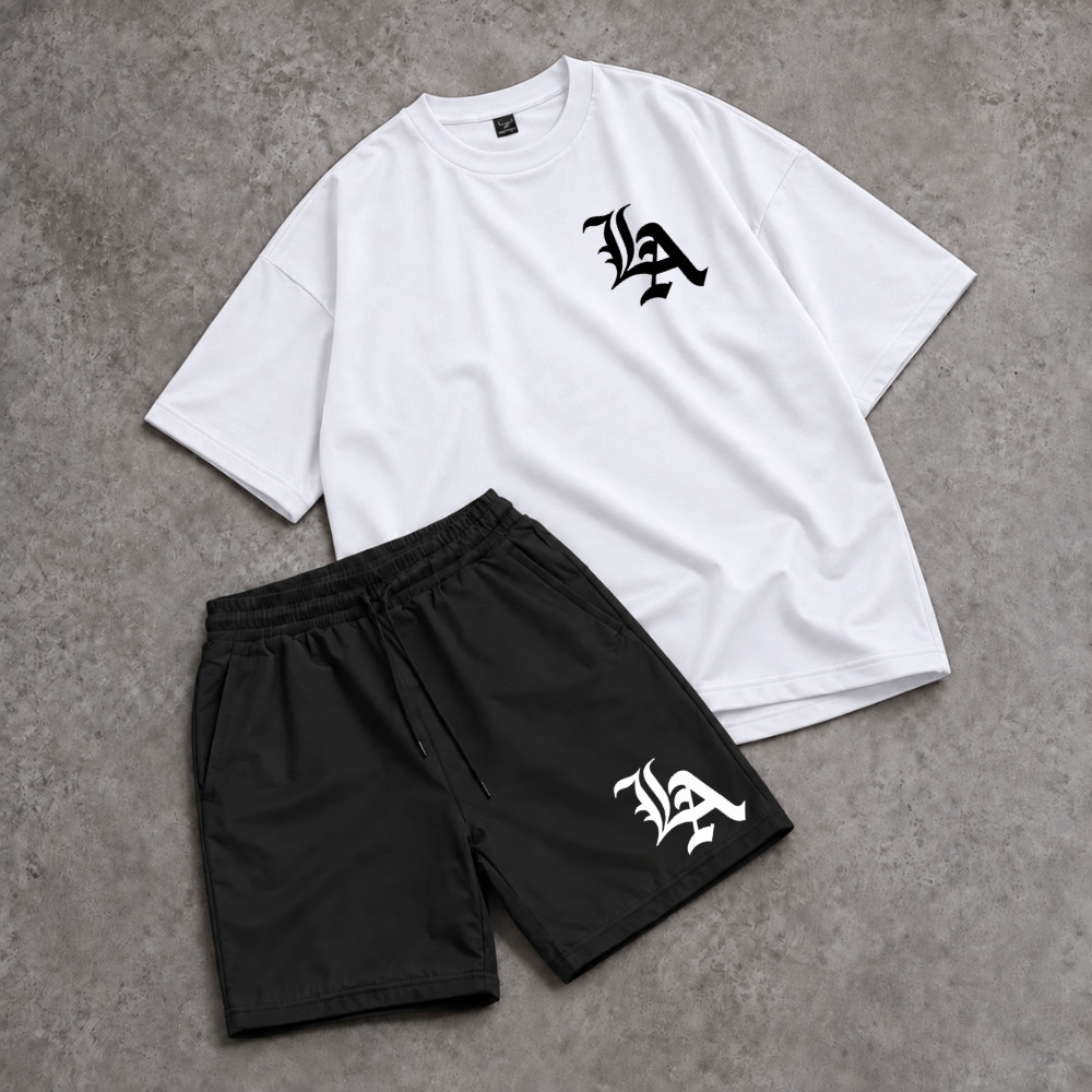 Conjunto Camiseta Oversized e Short Kit Estampado Tactel New York USA College Nova York Streetwear