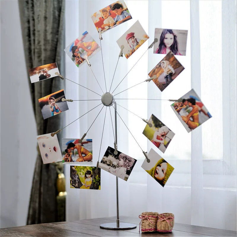 Suporte de exibição de cartão postal criativo europeu Metal Desktop tridimensional roda gigante 14 foto cartão postal ex