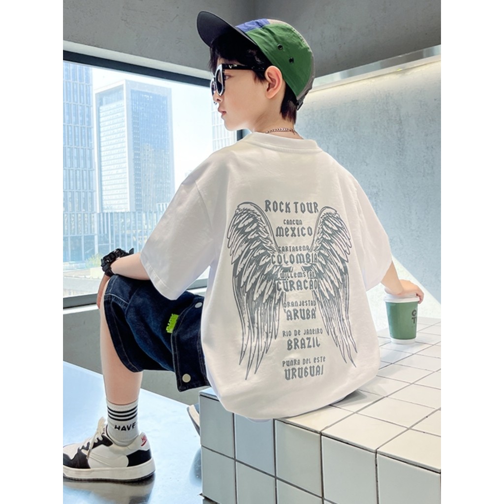 Meninos verão camiseta de manga curta 2026 novo estilo camiseta estilo verão médio grande crianças verão meninos puro al