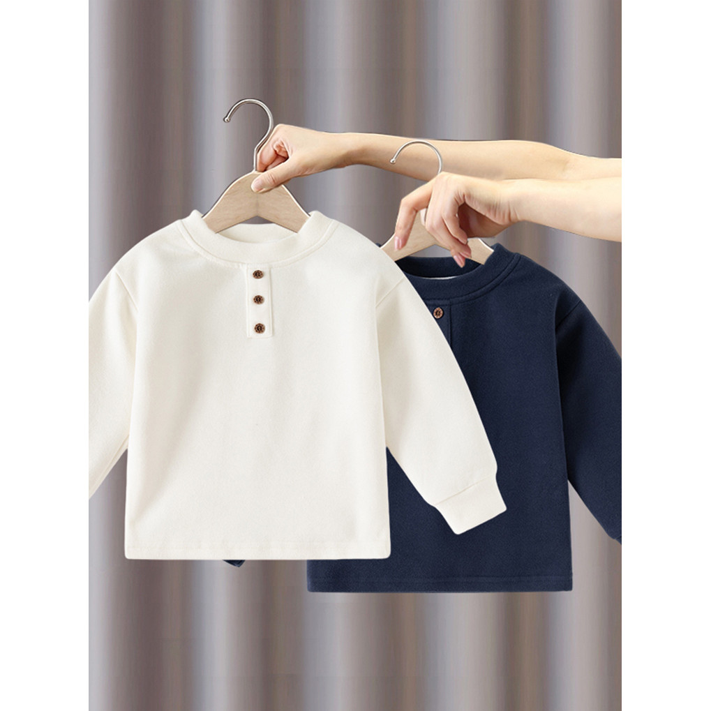 Meninos camiseta de manga comprida 2026 primavera outono inverno novo estilo crianças bebê alemão veludo engrossado Casu