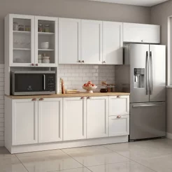 Cozinha Completa Modulada Americana 4 Peças com Paneleiro Torre Quente e Balcão com Tampo Unna Yesca Branco