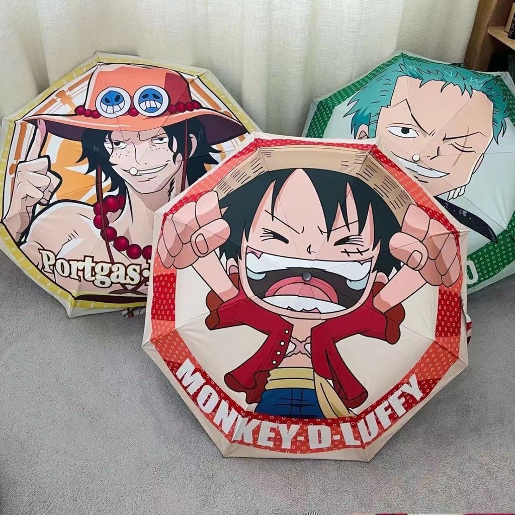 One Piece Luffy Guarda-chuva Chuva ou Chuva Guarda-chuva de Borracha Preta de Dupla Utilização Protetor Solar Anti-Ultra