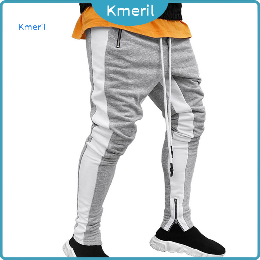 Calça De Moletom Masculina Com Cores Contrastantes , Cintura Elástica , Cordão , Respirável , Outono , Para Corrida
