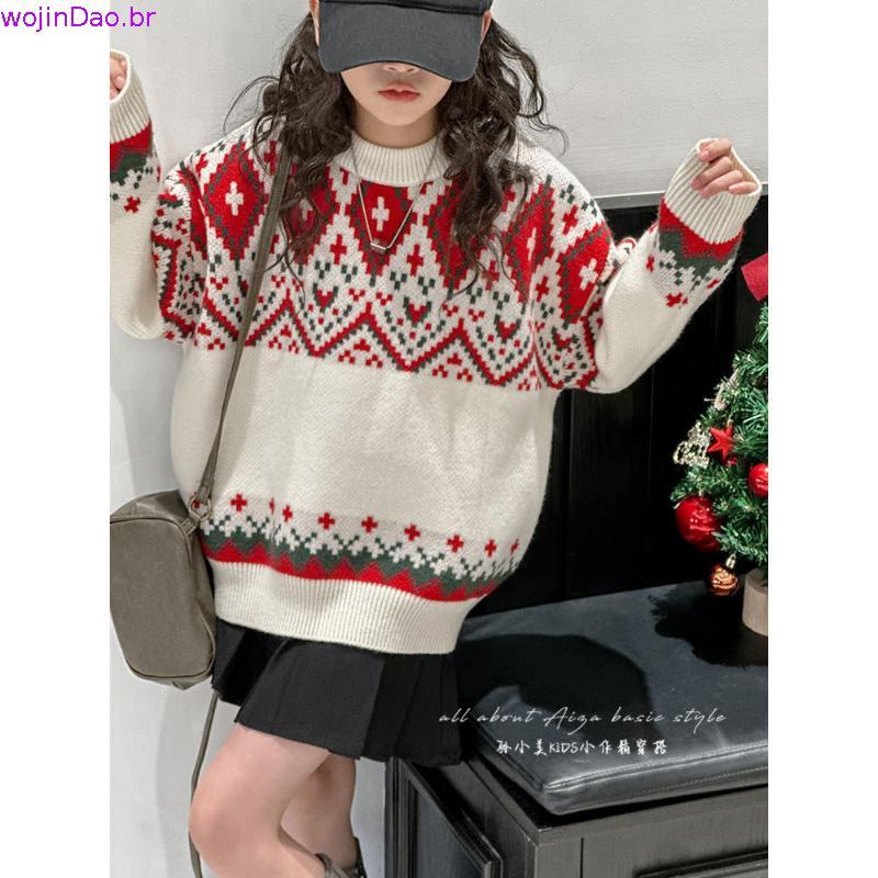 Gola alta meninas csola crianças estilo ocidental malhas 2026 outono inverno novo estilo grandes crianças csa de f