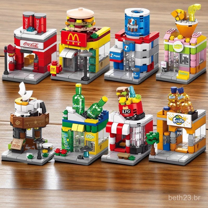 Miniatura de cenário urbano, compatível com brinquedos de construção Lego City para crianças, blocos de construção de pe