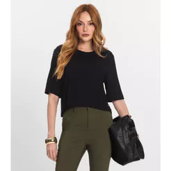 Blusa Feminina Manga Curta em Molecotton Endless Preto