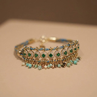 Pulseira de vidro colorida pinho azul indústria pesada pulseira trançada feminina requintada