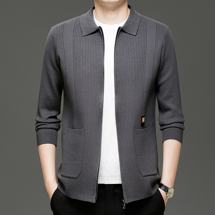 Lomon primavera outono All-Match Cardigan de malha masculino negócios casual cor sólida lapela exterior usar camisola ca