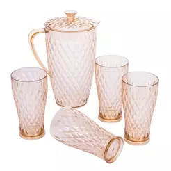 Kit 5 Peças Mesa Posta Natal Jarra Copos Suco Bebidas Cintrino Plasútil
