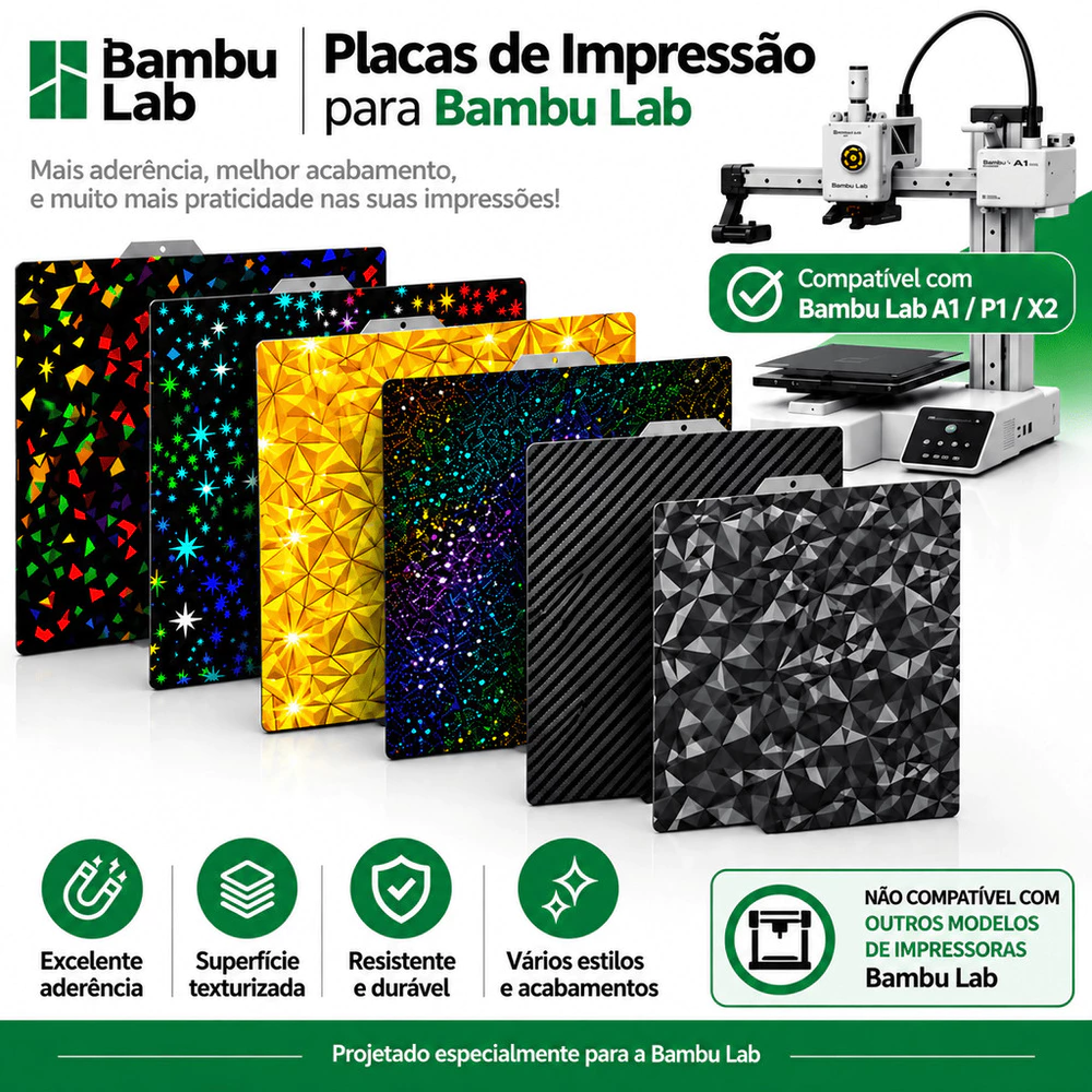 Placa de Impressão para Impressora 3D Bambu Lab A1/P1S 256x256mm - Vários Modelos