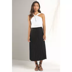Saia Midi Plissada Feminina Marialícia Preto