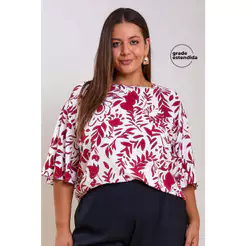 Blusa Feminina Curta Floral em Viscose Marialícia Bege