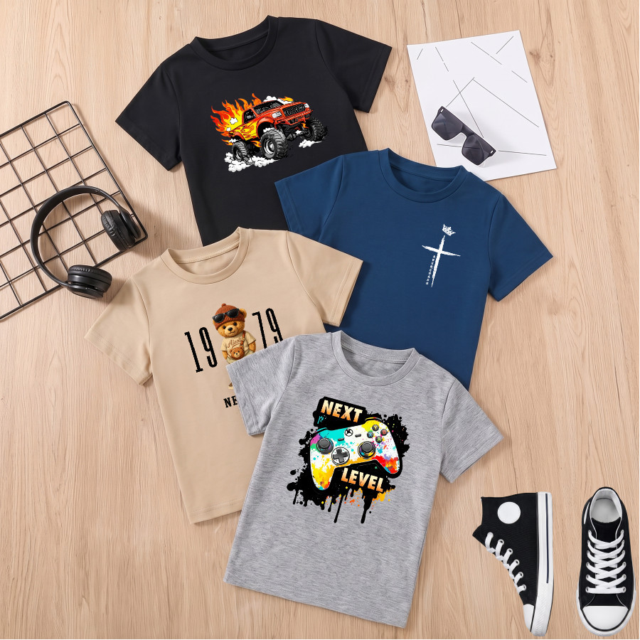 Kit 4 Camisetas Manga Curta Estampas Divertidas Desenho Infantil Menino Kids Sortidos Verão Envio Imediato