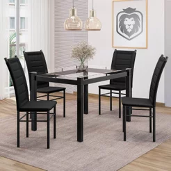 Conjunto Sala de Jantar Mesa Tampo de Vidro 80x120cm 4 Cadeiras Ivete Espresso Móveis Preto 120