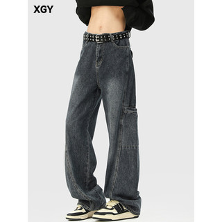 Macacão Retro lavado Jeans masculino americano nicho Design calças de perna larga Street Wear solto mais magro olhar cal