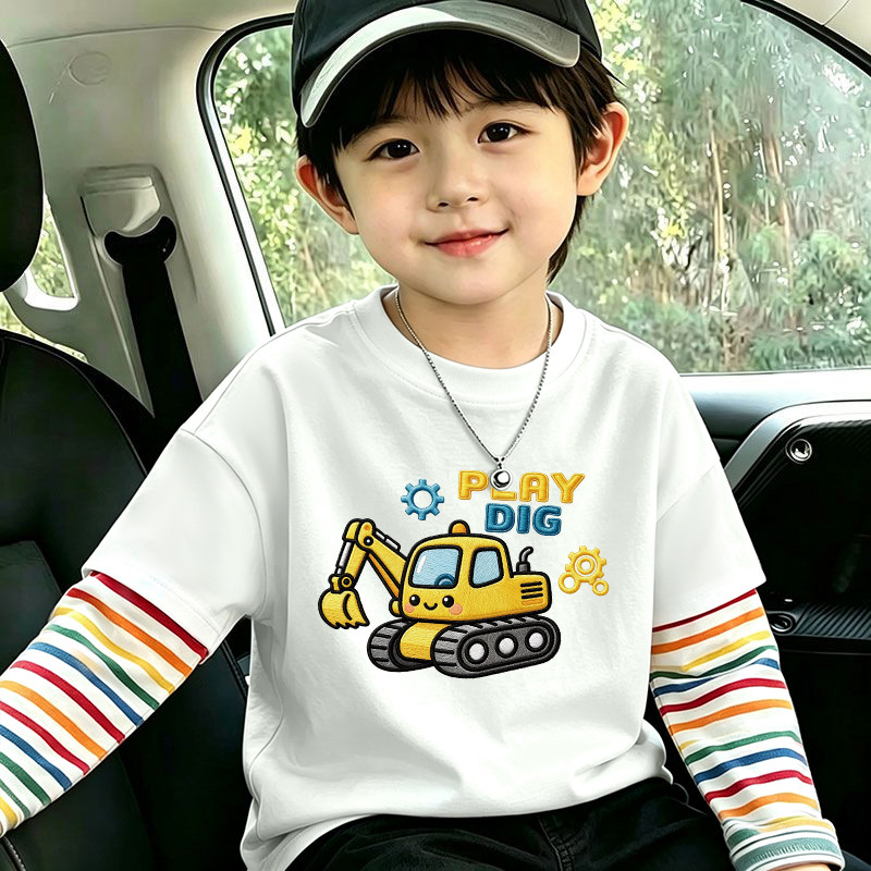 Meninos coreano dos desenhos animados topos na moda crianças primavera outono camisetas de manga comprida 2026 novo esti