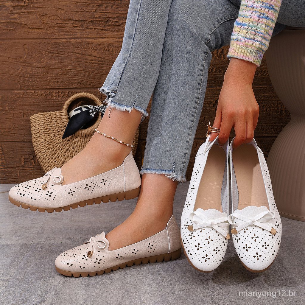 Moda venda quente 2025 novo estilo de sola plana boca rasa sapatos preguiçosos tendão de carne arco de sola macia oco