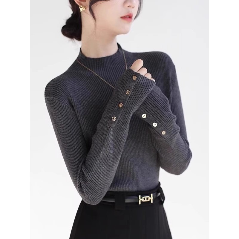 Cinza escuro meia gola alta de malha camisa de fundo feminino outono inverno interior Wearable exterior Wear High-End to