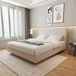 Cama Casal Boreal Flutuante CabeCasa MadeiraOriginals Bege Bege