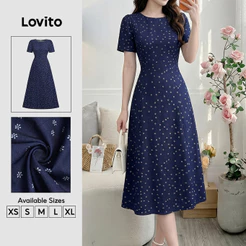 Lovito Vestido Caqui Feminino Elegante Floral Estruturado Para Trabalho Primavera Verão DRB202P2D596