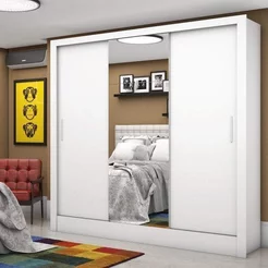 Guarda-Roupa Casal 3 Portas com Espelho Santiago Plus Espresso Móveis Branco Branco