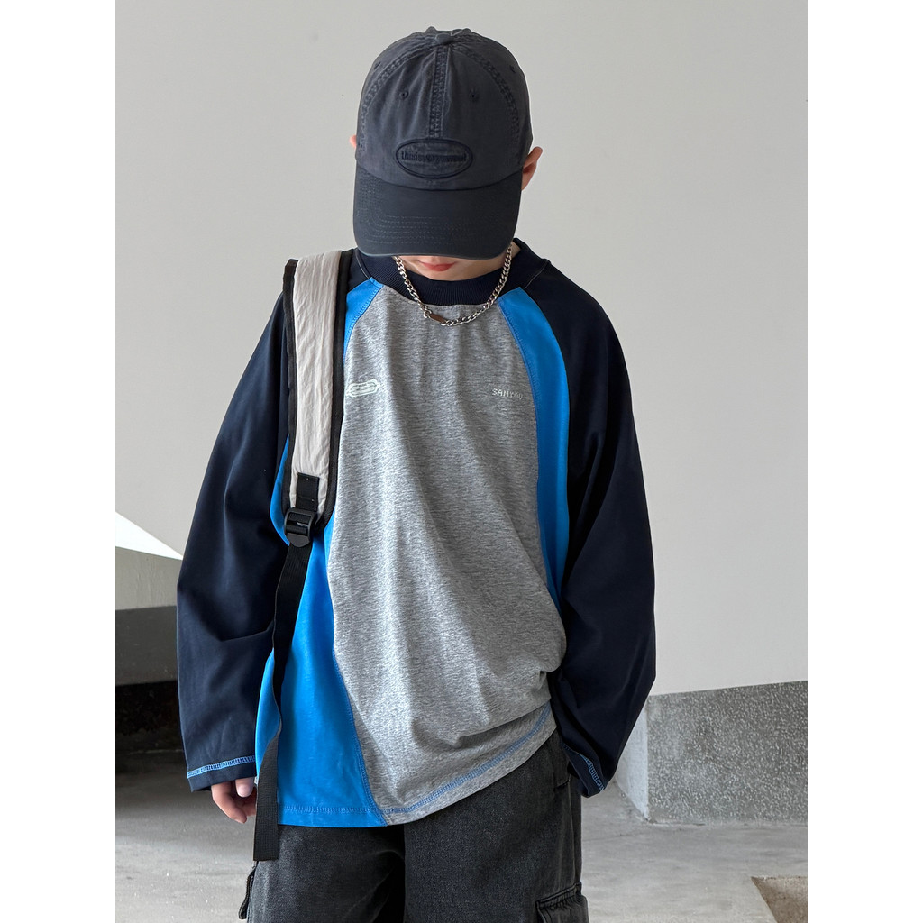 Algodão puro meninos de manga comprida camiseta outono 2026 novo estilo crianças médio grande crianças soltas camiseta t
