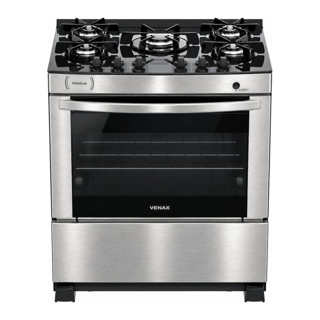 Fogao 5 Bocas Venax delplus Vitreo Bl Inox Gas Glp