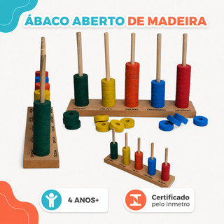 Ábaco Aberto 5 Hastes 50 Argolas Madeira Brinquedo Educativo Pedagógico Matemática Colorido