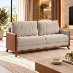 Sofá Living 3 Lugares 200cm Linho Seletto Bege Kaki Bege Kaki