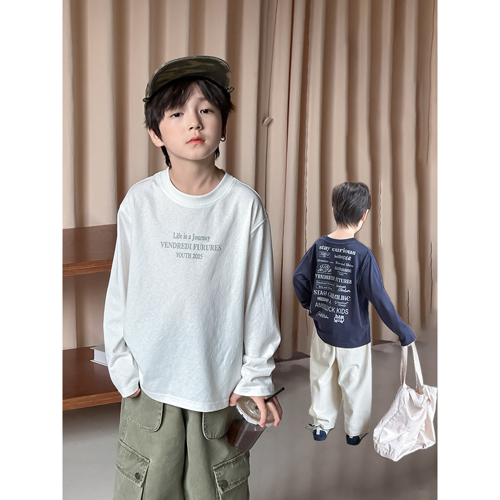 Yiyi mãe meninos carta impressa camiseta de manga comprida crianças outono topos bebê solto em torno do pescoço pulôver 