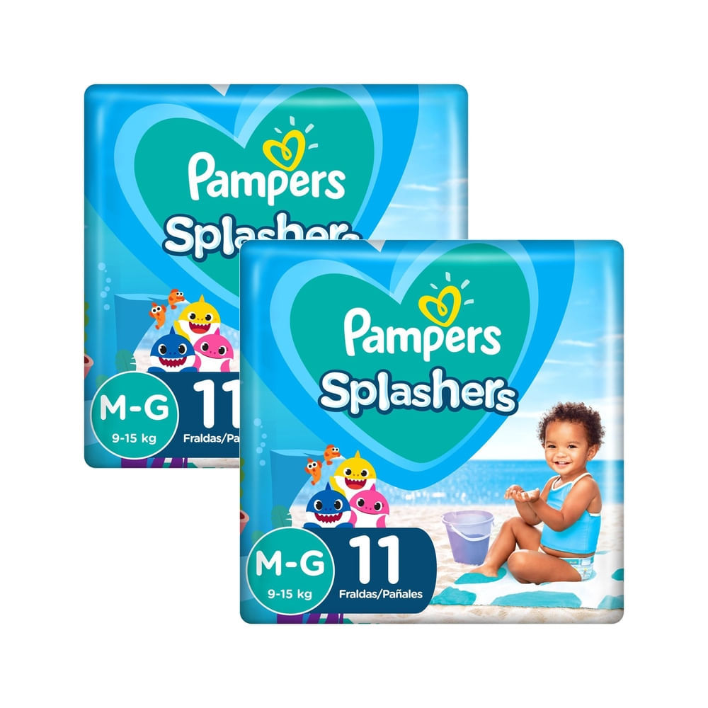 Kit 2 Fralda Pampers Splashers Baby Shark Tamanho M/G com 11 Fraldas Descartáveis