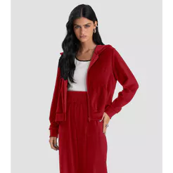 Jaqueta Feminina Plush Com Capuz Dianna Vermelho