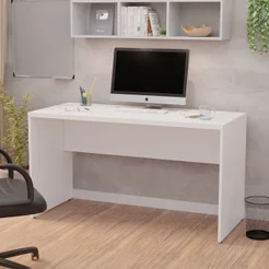 Mesa de Escritório Escrivaninha Tampo 140cm Branco Branco