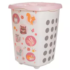 Cesto Roupa Suja Infantil Bichinhos Rosa Multiuso Brinquedos Enxoval 38 L Bebê Plasútil