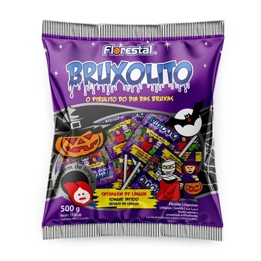 Pirulito Bruxolito Dia das Bruxas - 500g -  50 Unidades - Florestal - Rizzo