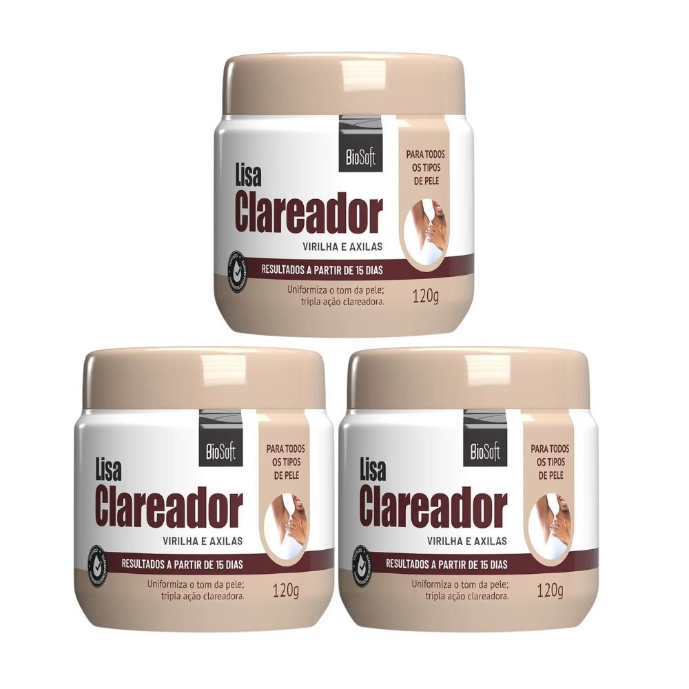 Kit 3 Creme Clareador de Virilha e Axilas Intimo Joelhos Clareamento 120g Bio Soft
