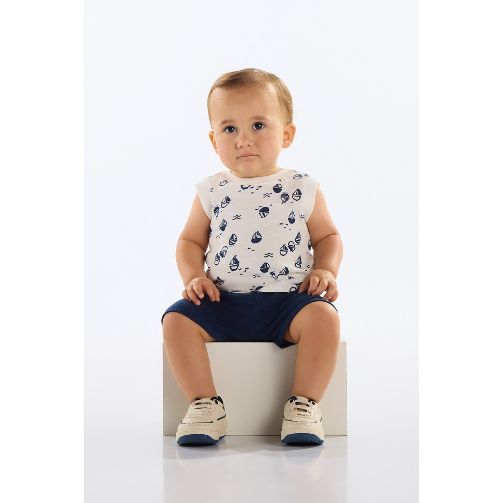 Conjunto Regata e Bermuda Bebê Quimby em Oferta na Shopee