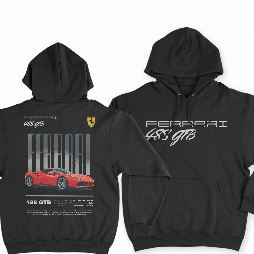 Blusa De Frio Moletom Com Capuz Unissex Carro Ferrari 488 GTB Vermelho Alta Qualidade Flanelado Envio Imediato