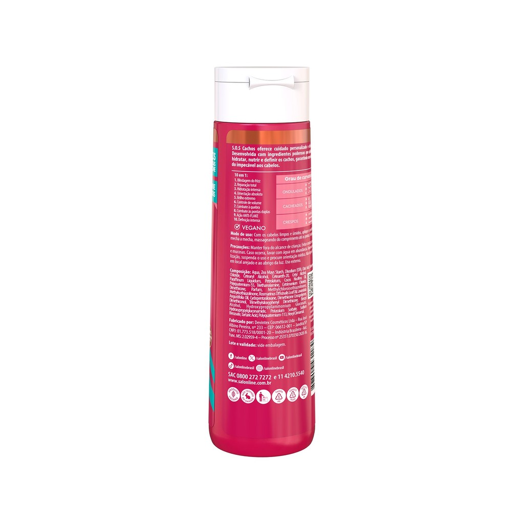 Detalhes do Kit Shampoo e Condicionador SOS Cachos 10 em 1 Multibenefícios Salon Line