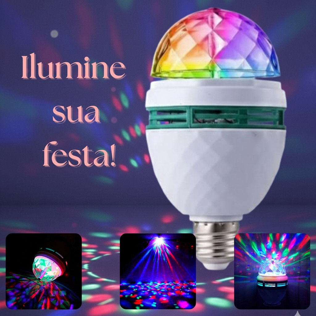 Iluminação Led Rgb Para Festa Lâmpada Globo Giratória de Luz Festa Balada Bola Maluca