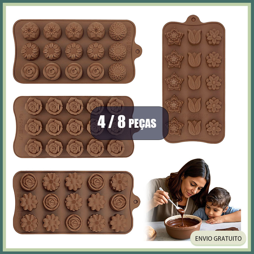 4/8 peças Molde de Silicone Bombom Doces Chocolate Sabonetes Resina Forma Silicone,Tulipa/Rosa/Tipo floral