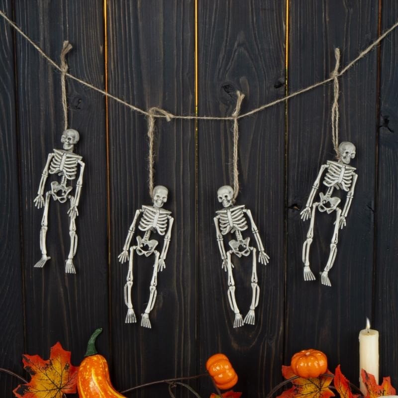 Varal Esqueleto Decorativo de Halloween - 60cm para Festas e Decorações Temáticas