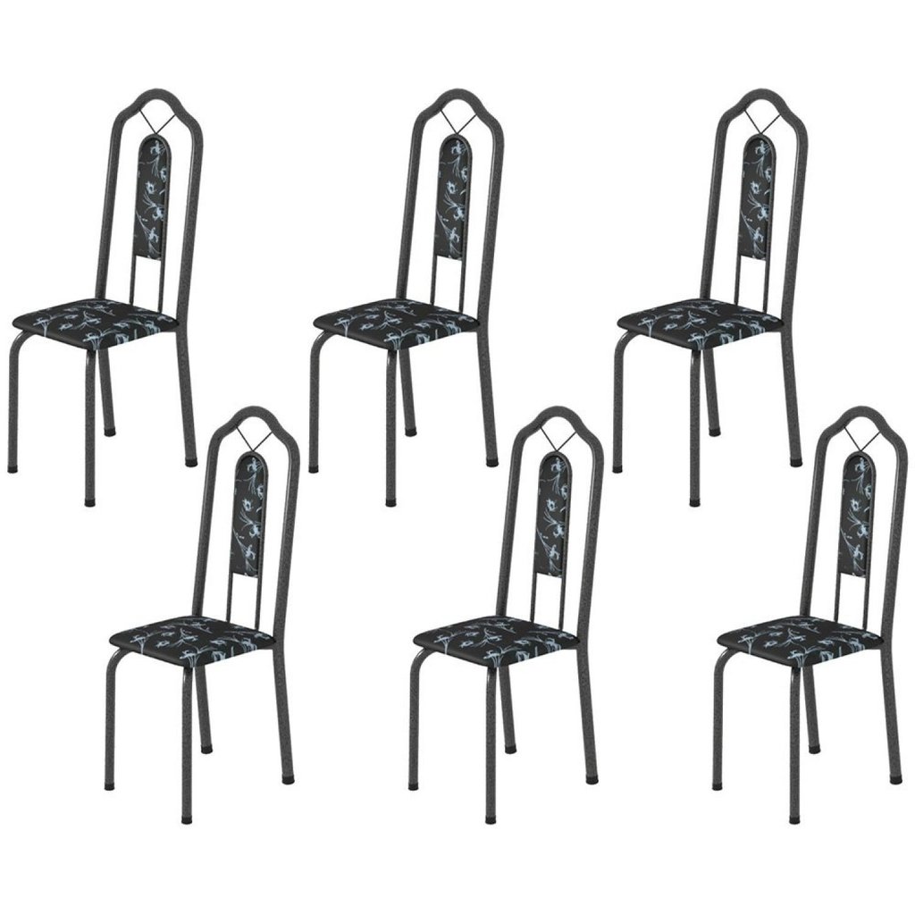 Kit 6 Cadeiras Tubular Bianca  Martelado Prata/Preto Floral em Oferta na Shopee