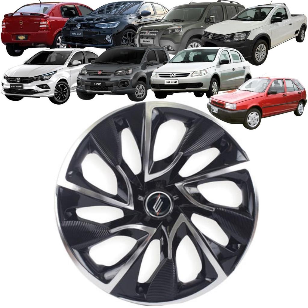 1 Calota Esportiva Modelo DS4 Aro 14 Polegadas Preto com Cromado Universal Elitte
