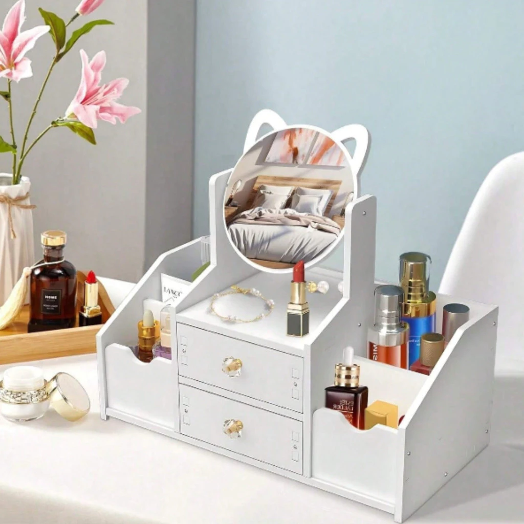 Porta Maquiagem Organizador de Cosméticos com Espelho e 2 Gavetas Estilo Clean e Funcional — imagem 1
