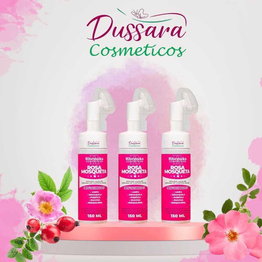 Kit 03 -- 03und (03) -- Mousse Micelar Limpeza Facial Rosa Mosqueta 150ml - rhenuks