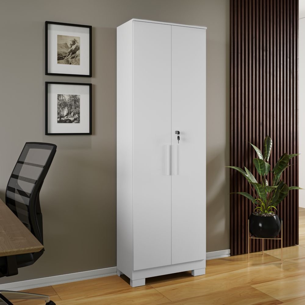 Armário Multiuso 2 Portas com Chave 100% MDF Prisma Branco em Oferta na Shopee